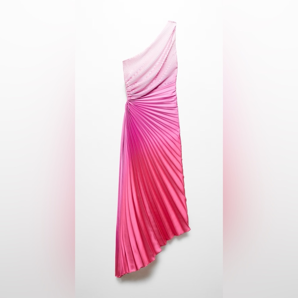 Mango | Asymmetrical Pleated Dress — Pink / Fuchsia